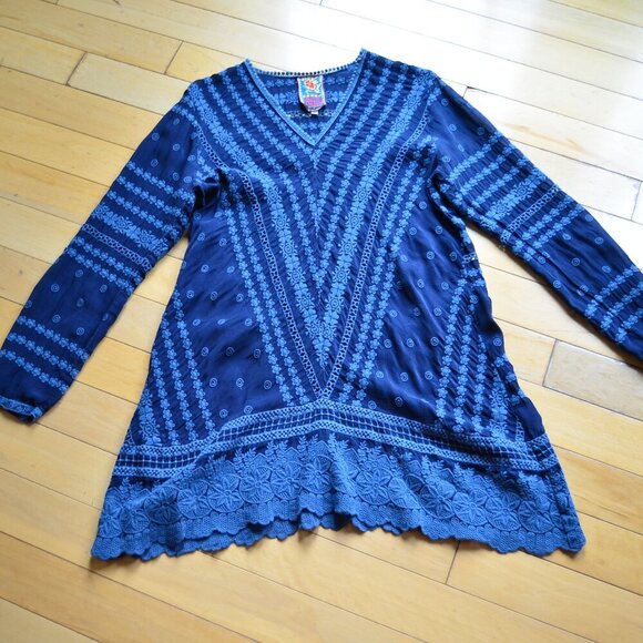 sachin and babi light blue dress Embroidered Yoke Tunic Mini S/M – OMNIA main image 1